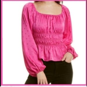 Wayf pink Dawn Dots long sleeve lightweight Silky Blouse Medium